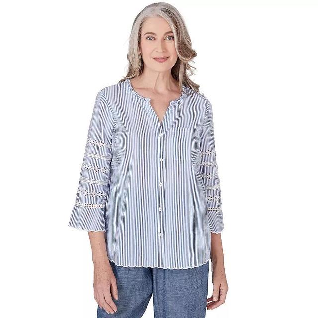 Womens Alfred Dunner Pinstripe Embroidered Button Down Top Product Image