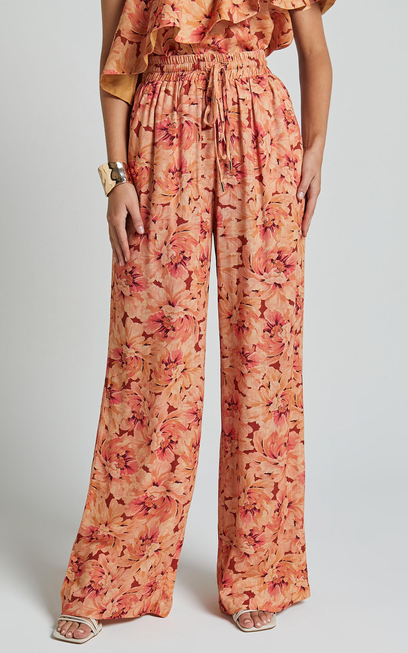 Amalie The Label - Adrienne Linen Blend Drawstring Wide Leg Pants in Valencia Print Product Image