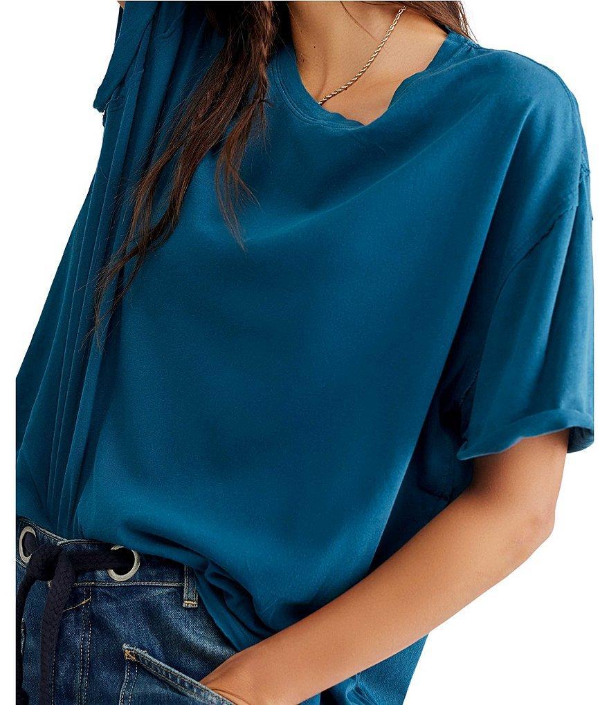 Free People Nina Short Sleeve Raw Edge Crew Neck Boxy Tee Product Image