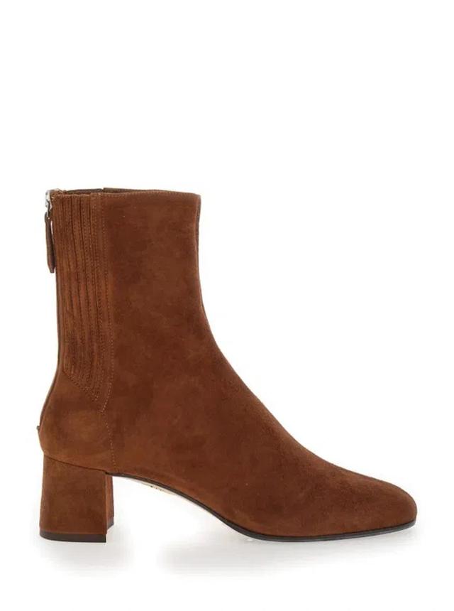 'saint Honoré' Brown Bootie With Half Moon Heel In Suede Woman Product Image