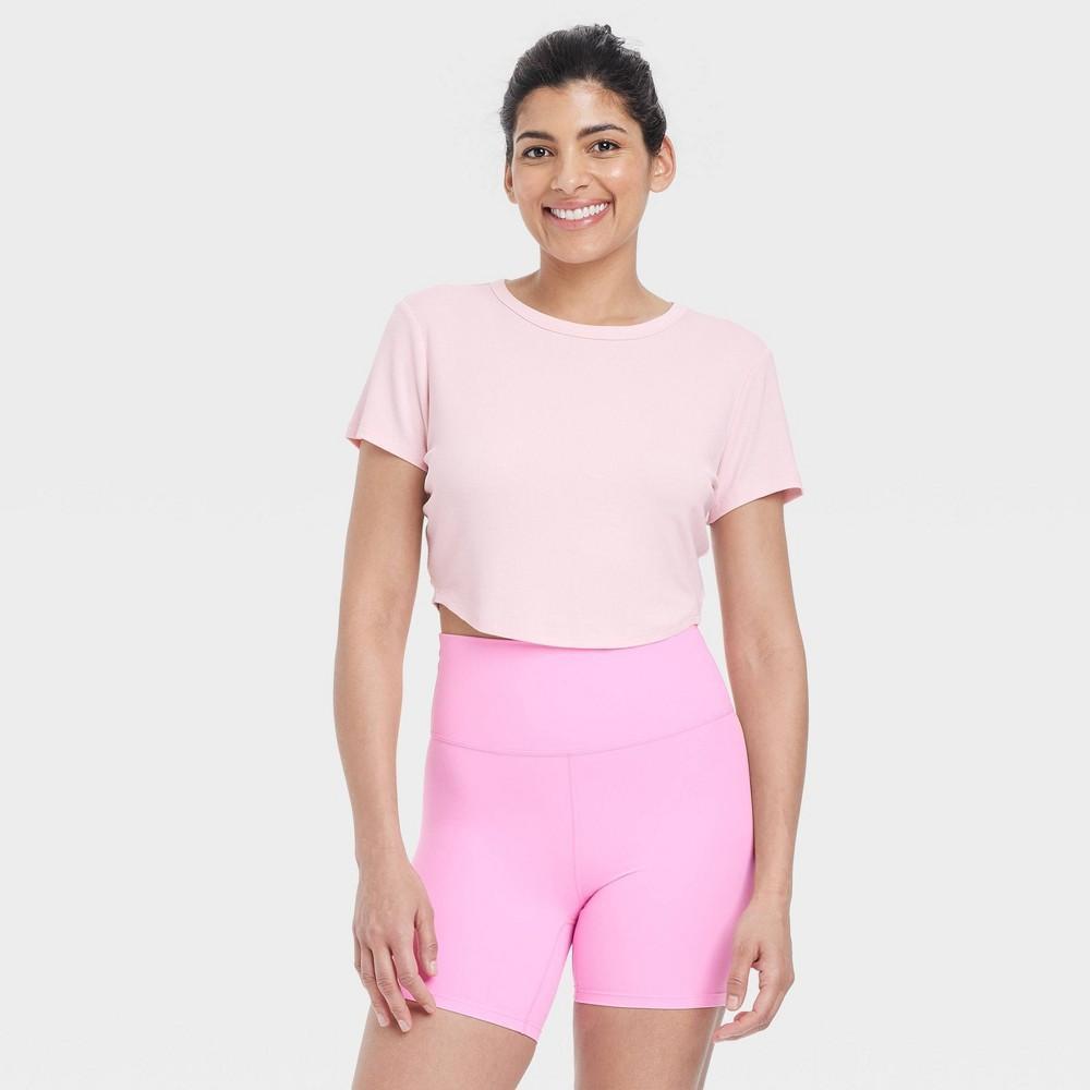 Womens Modal Rib Cropped Short Sleeve Shirt - All In Motion Light M product image