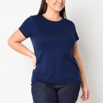 St. John's Bay Womens Plus Crew Neck Short Sleeve T-Shirt Product Image