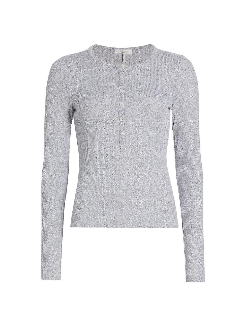 Womens Rib-Knit Henley Shirt Product Image