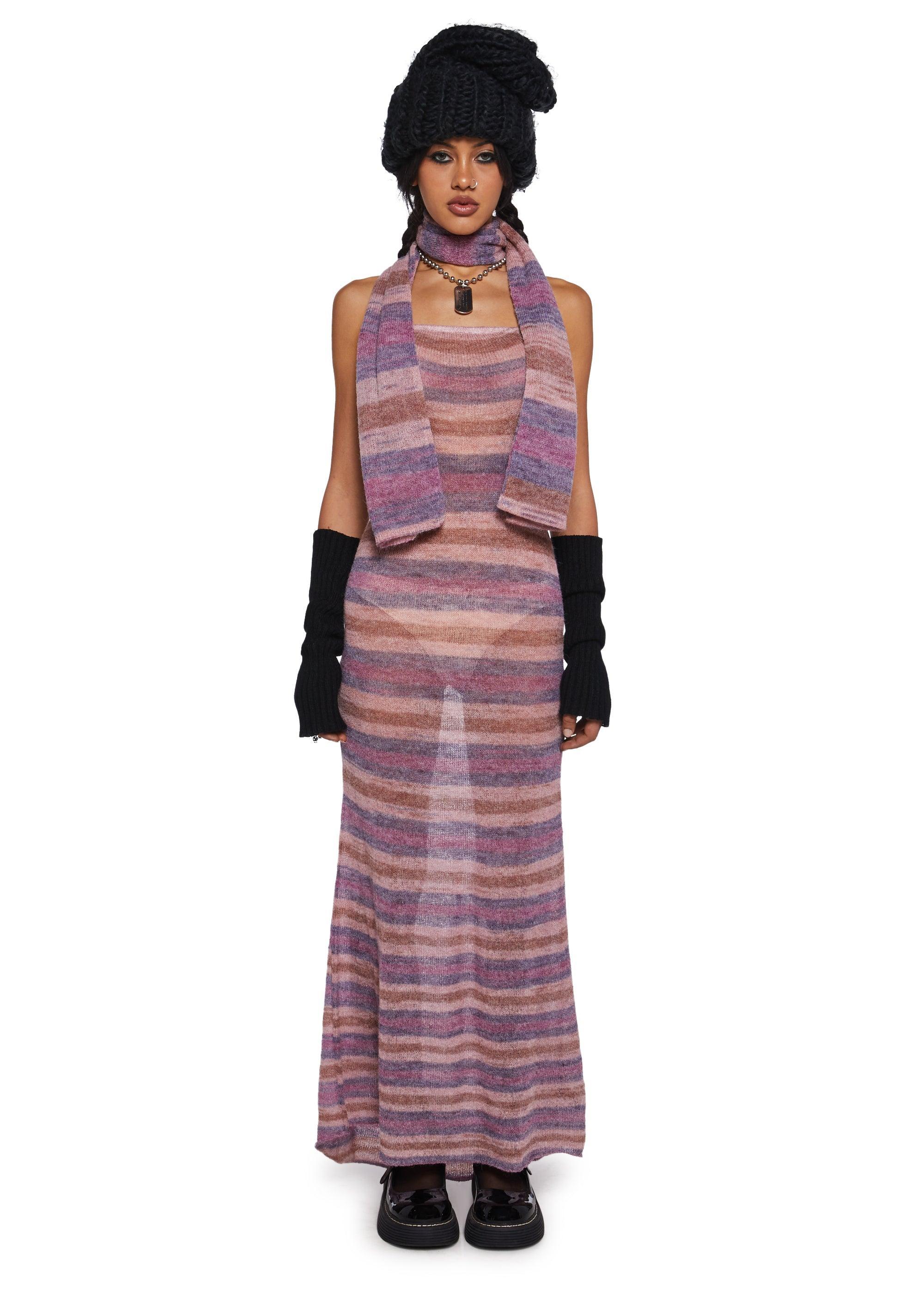 Current Mood Space Dye Knit Maxi Dress And Scarf Set - Multi Product Image