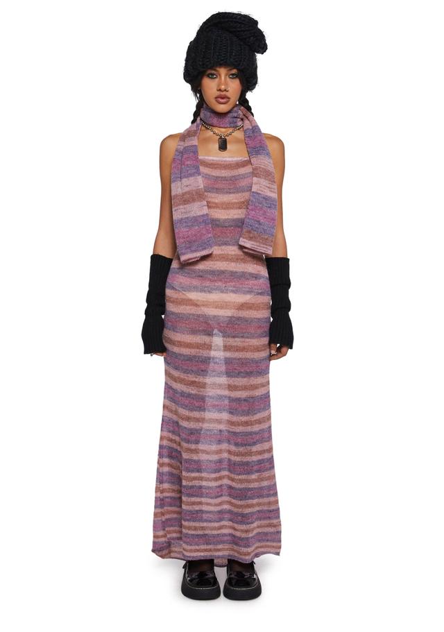 Current Mood Space Dye Knit Maxi Dress And Scarf Set - Multi Product Image