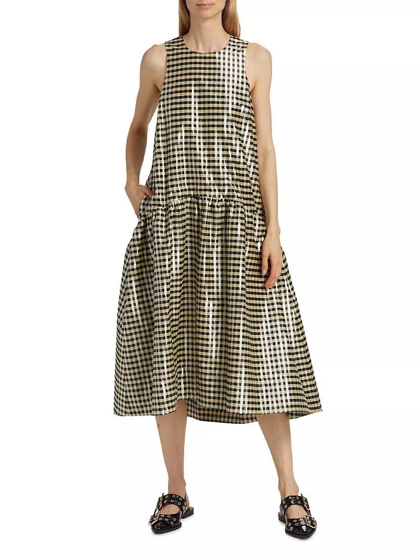 Plaid Cotton A-Line Midi-Dress Product Image