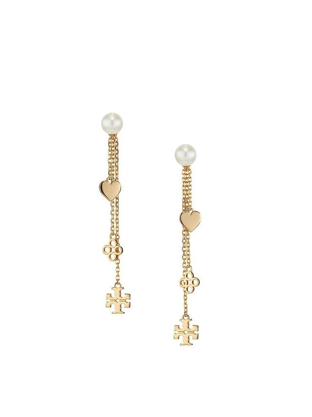 Womens Kira 18K-Gold-Plated & Imitation Pearl Chain Earrings Product Image