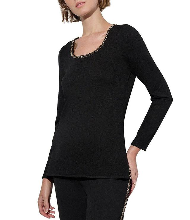 Ming Wang Soft Knit Scoop Neck Chain Detail Long Sleeve Tunic Product Image