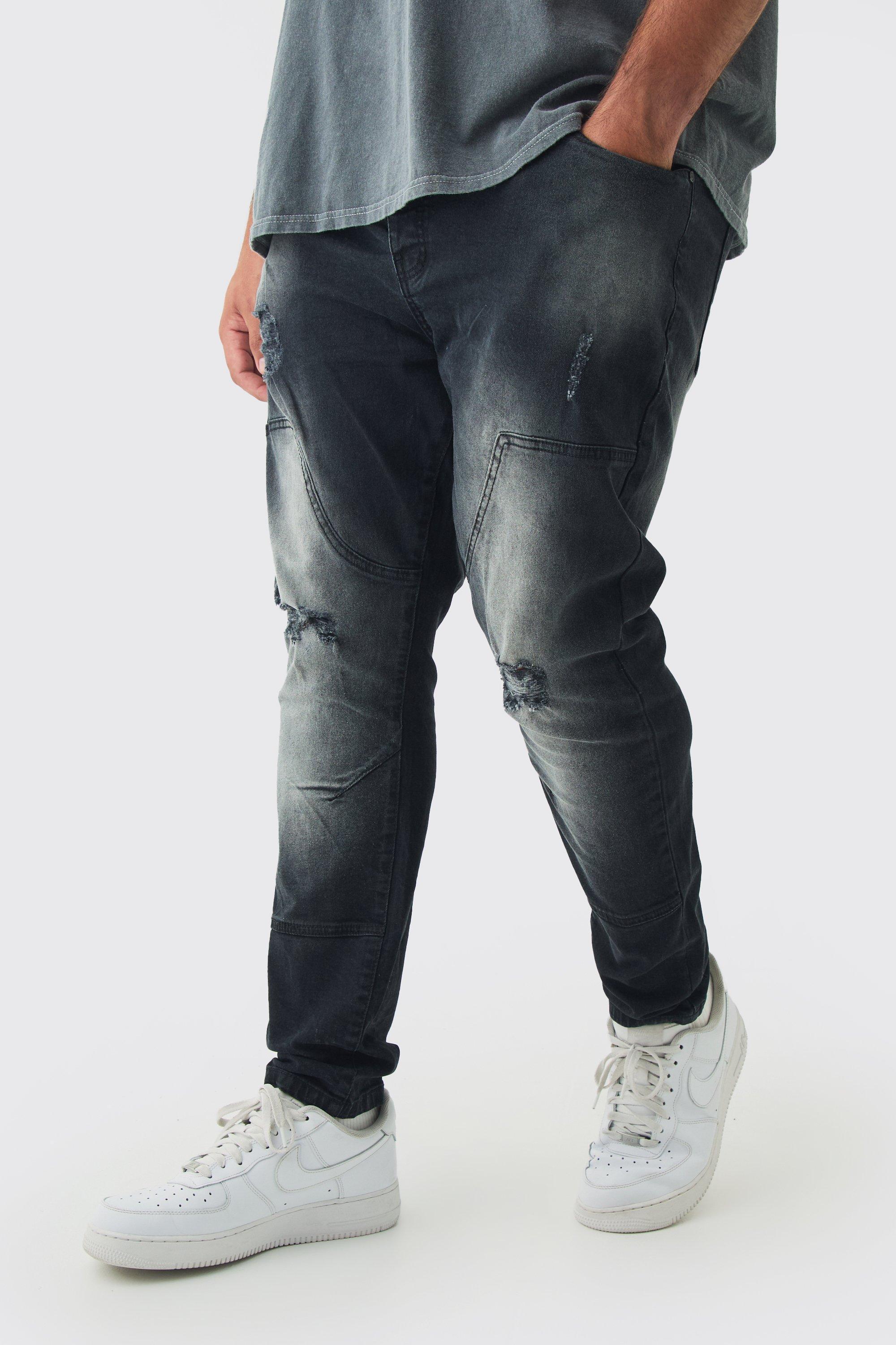 Mens Black Plus Overdye Skinny Distressed Carpenter Jeans, Black Product Image