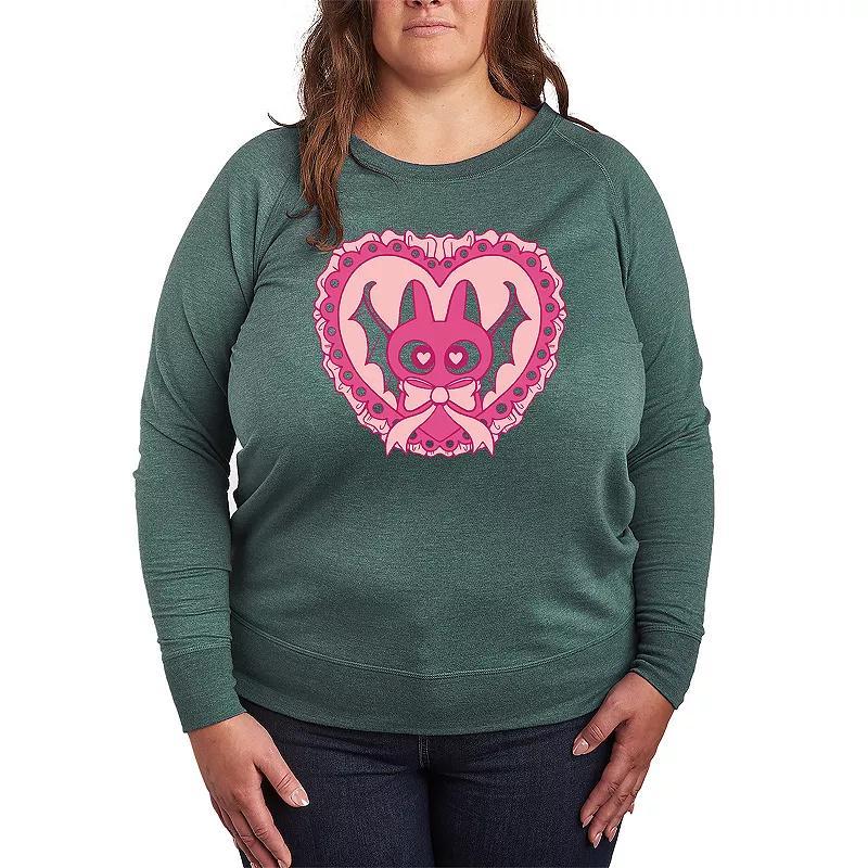 Plus Size Bat Cat Coquette Lightweight French Terry Sweatshirt, Womens Grey Dark Red Product Image