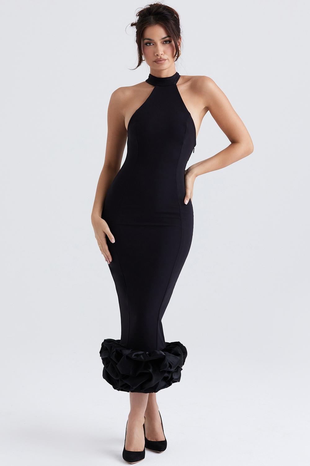 Juniper Black Peplum Midi Dress Product Image