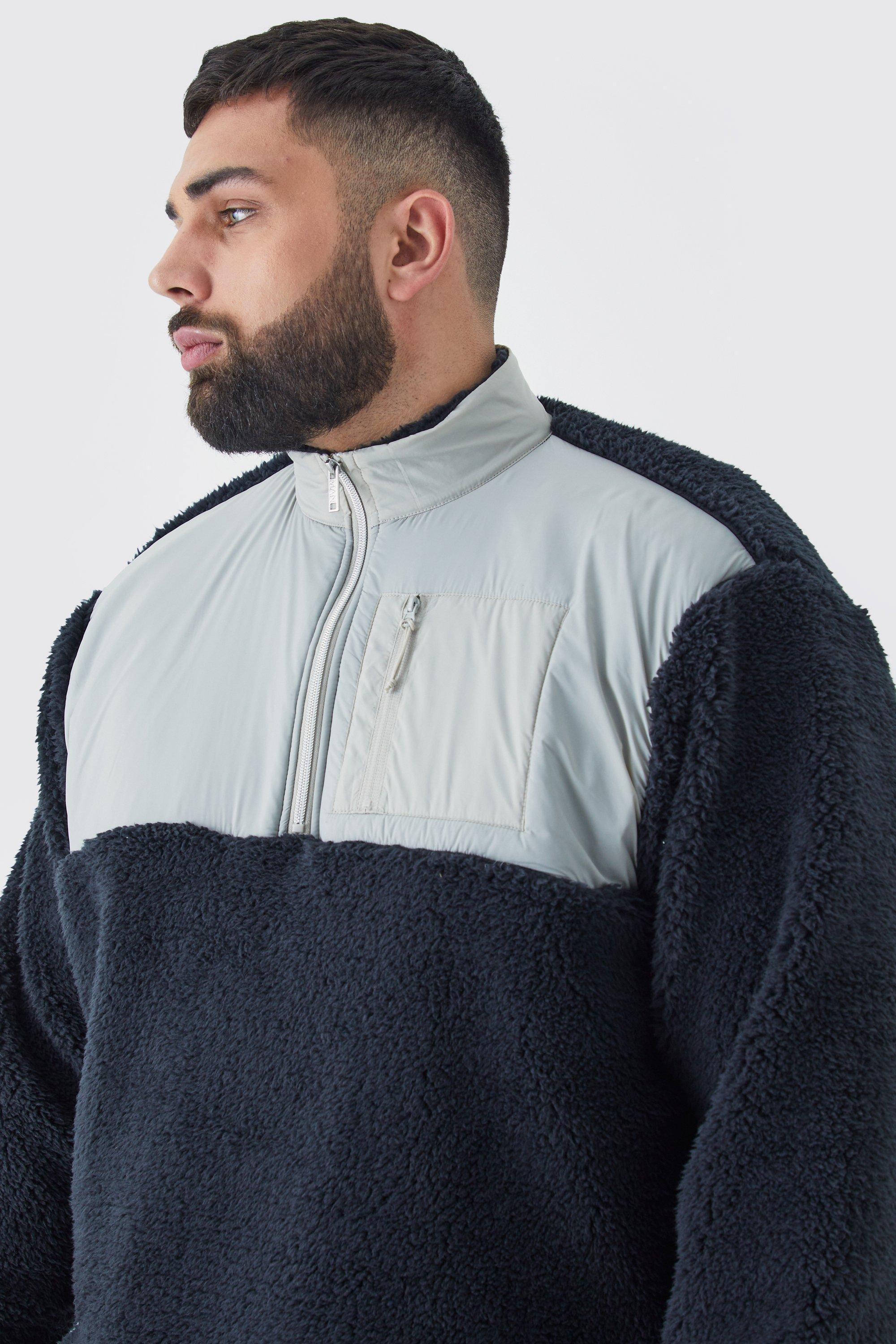 Plus Oversized Boxy 1/4 Zip Nylon Borg Sweatshirt | boohooMAN USA Product Image