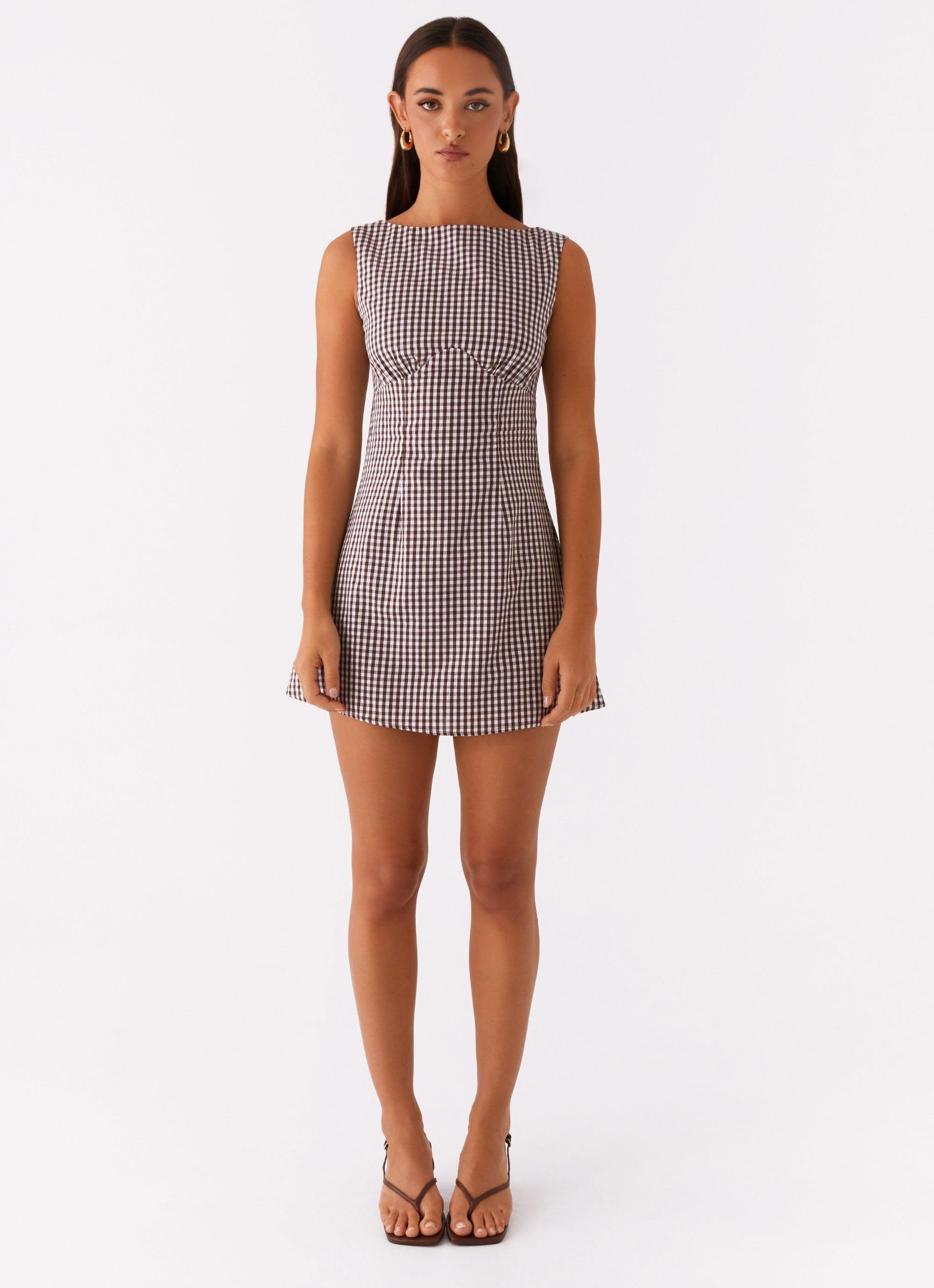 Lotus Tie Back Mini Dress - Chocolate Gingham Product Image