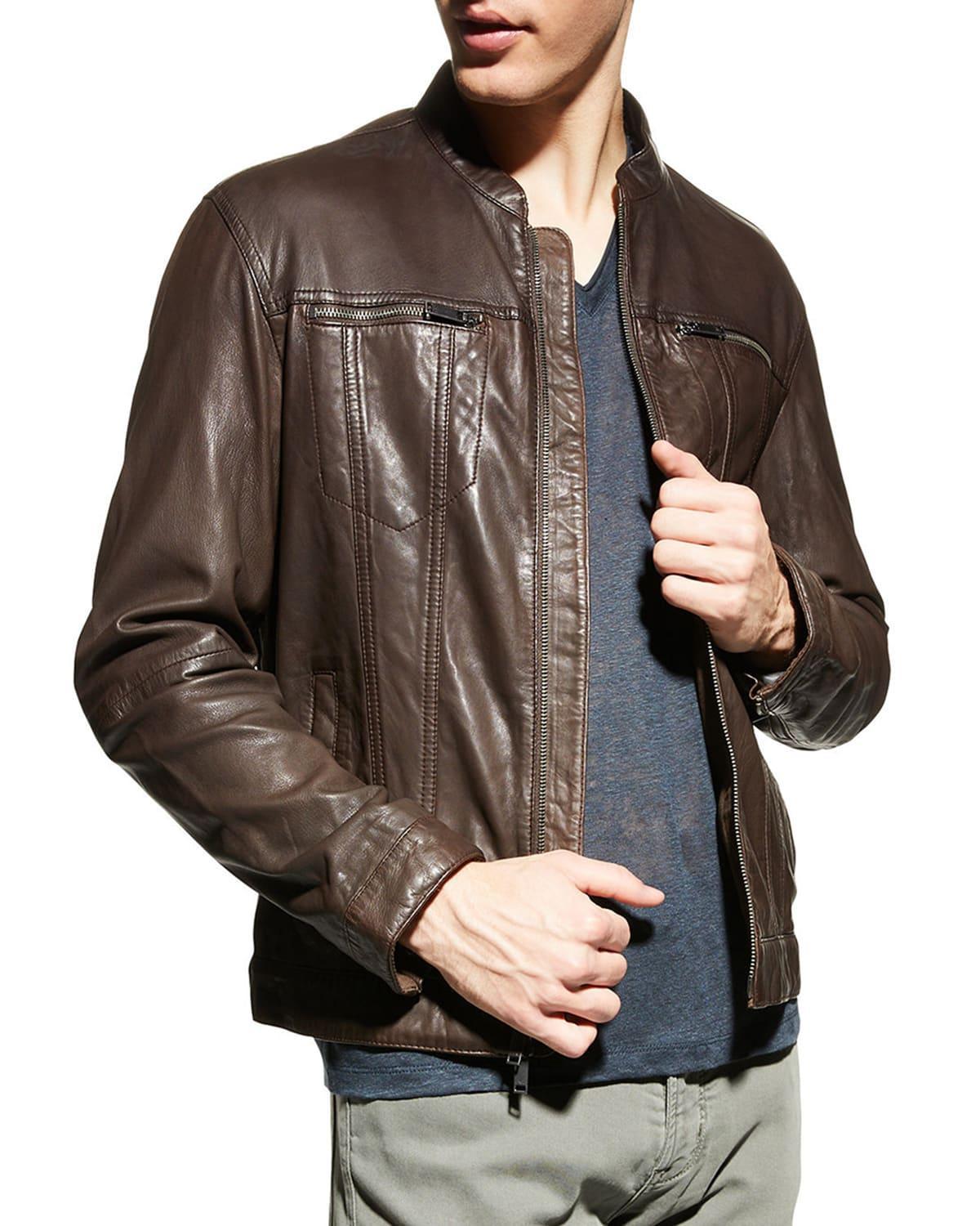 Mens Zip-Front Leather Jacket Product Image