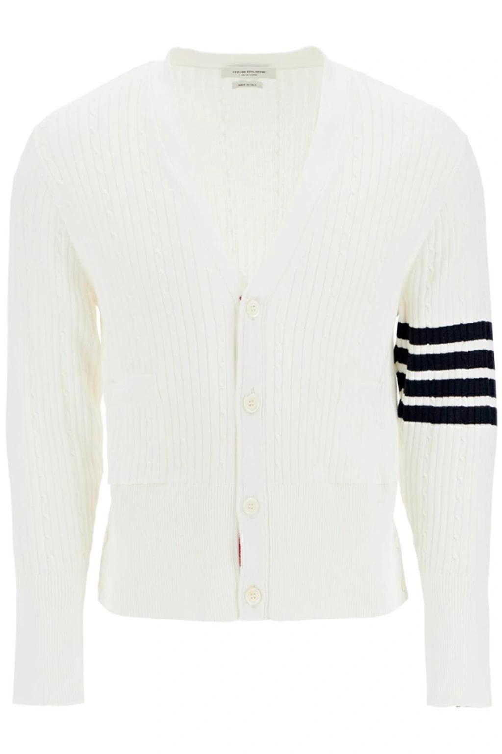 THOM BROWNE 4-bar Stripe Cable-knit Cardigan In White Product Image