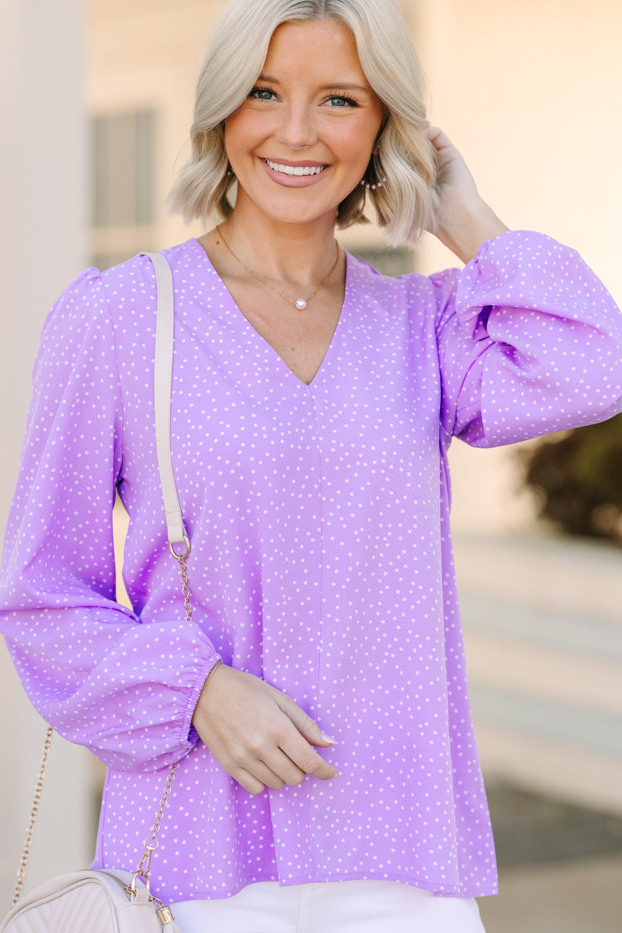 Falling For You Lavender Polka Dot Blouse Female Product Image