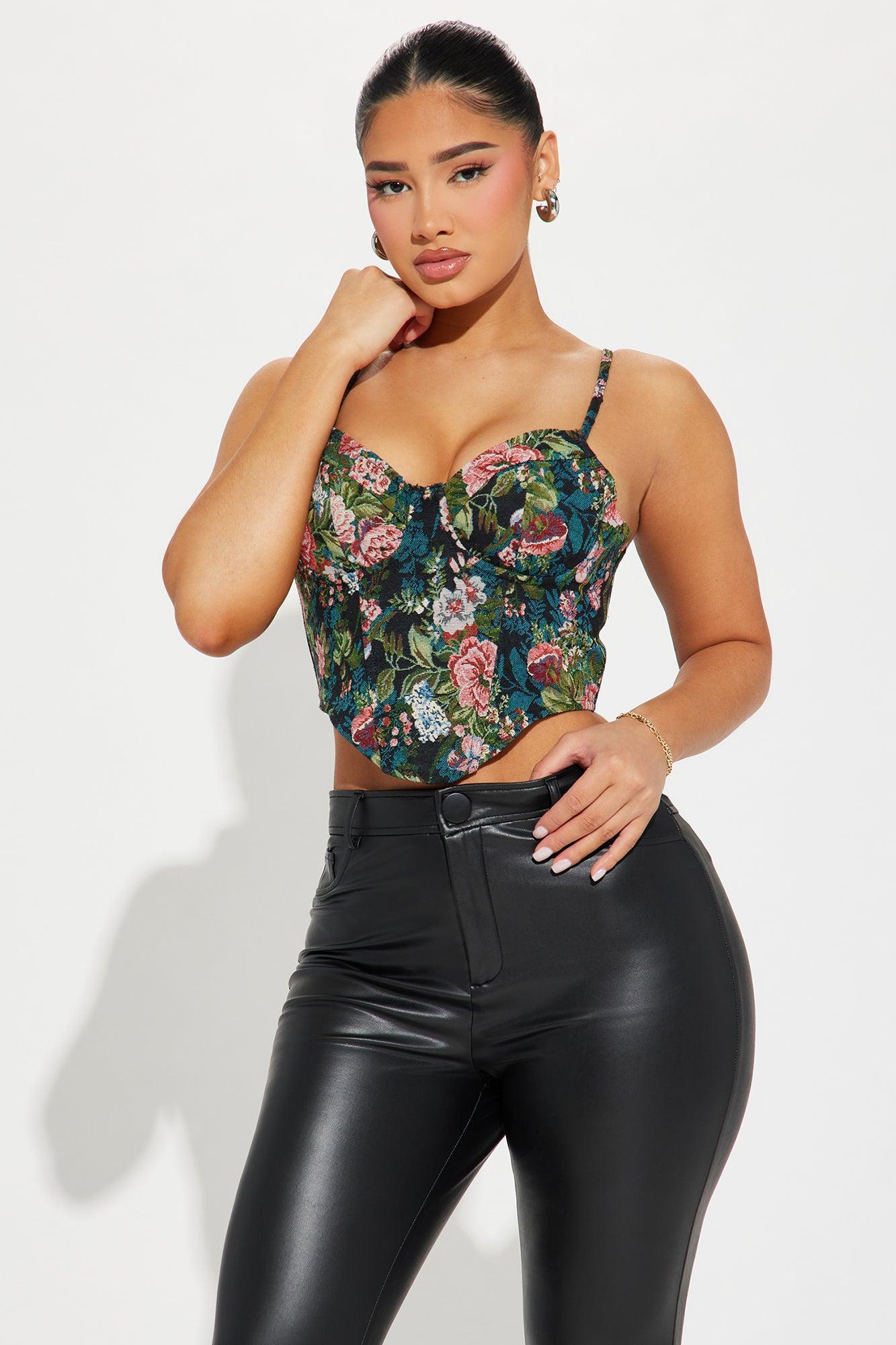 Clearly A Vibe Floral Corset Top - Black/combo Product Image