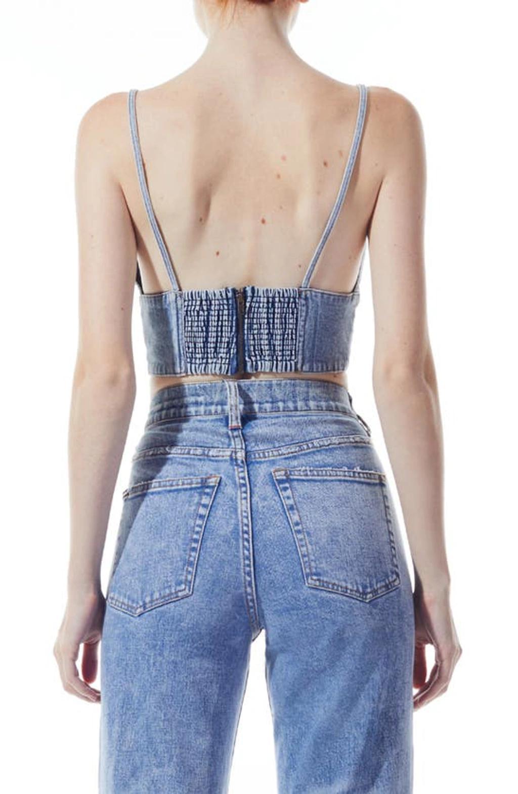 ALICE AND OLIVIA Carli Denim Crop Top In Rockstar Blue Product Image