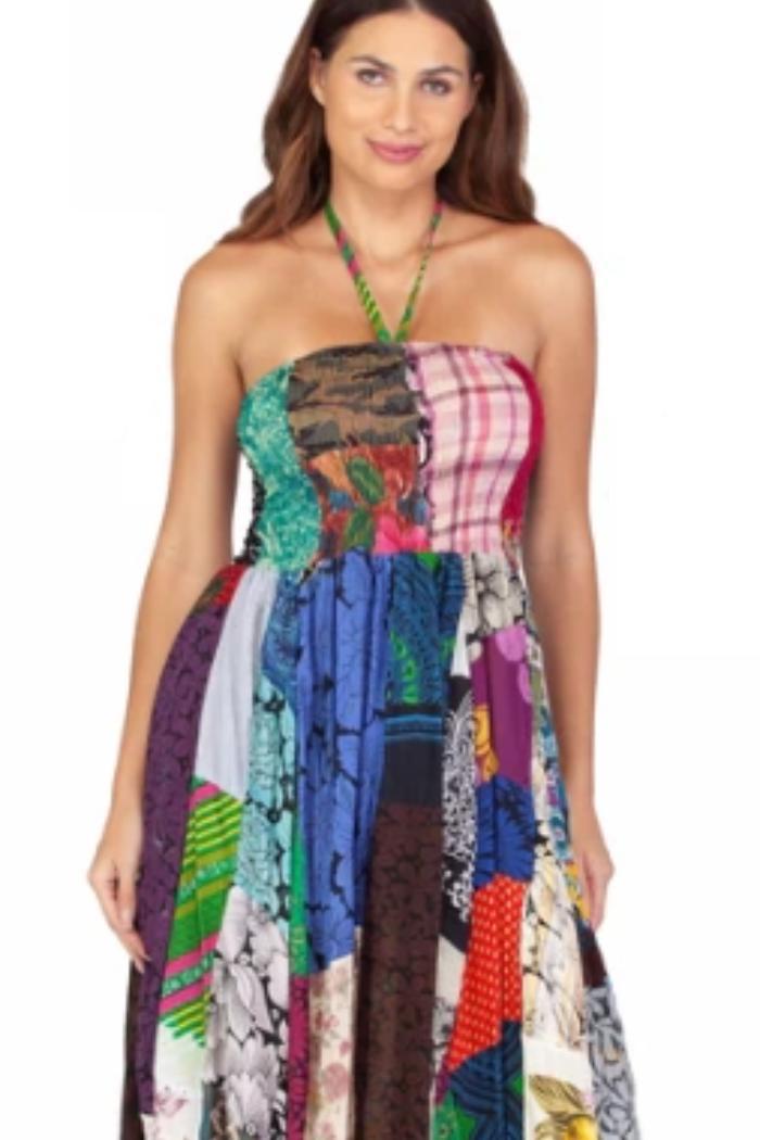 Patchwork Strapless Smocktop Maxi Dress Product Image