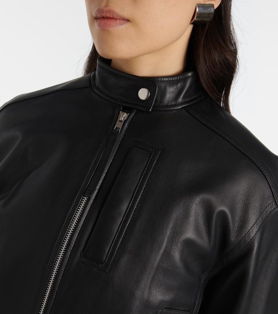 VINCE Cropped Leather Bomber Jacket In Black Product Image