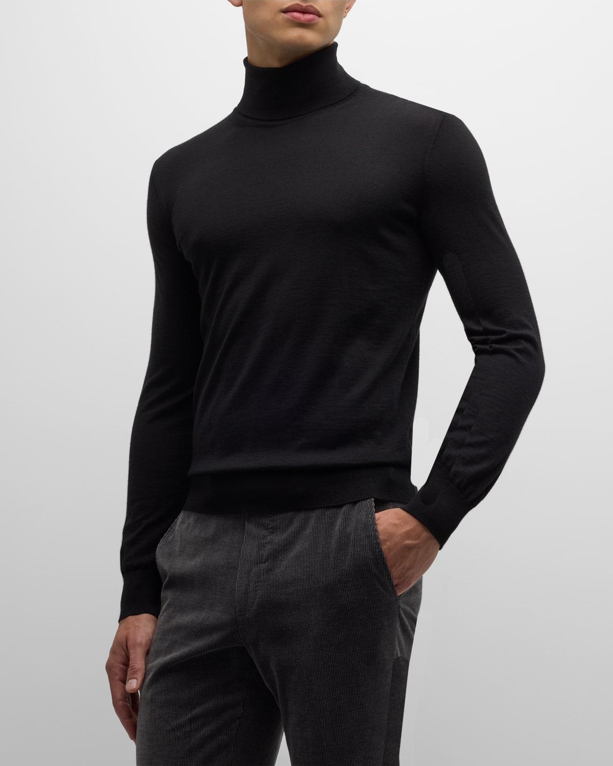 ZEGNA Men's Cashmere-Silk Turtleneck Sweater - Size: 52 EU (42 US) - Black Solid Product Image