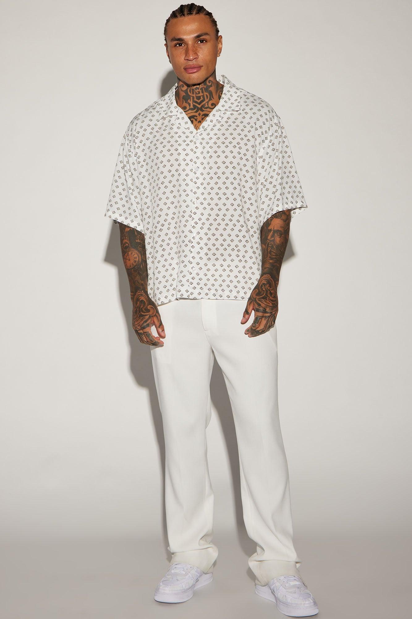 Best Geometric Button Up Shirt - White/combo Product Image