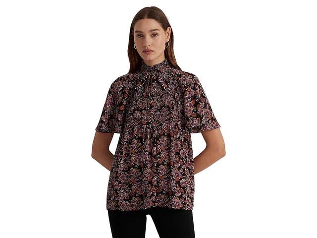 Lauren Ralph Lauren Floral Pleated Georgette Blouse (Lavender/Orange Women's Clothing Product Image