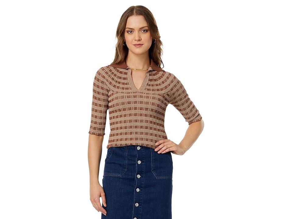 Rosetta Getty Striped Polo Sweater (Toffee Women's Clothing Product Image