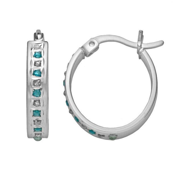 Platinum-Over-Silver Blue Topaz and Diamond Accent Oval Hoop Earrings, Womens, White Product Image