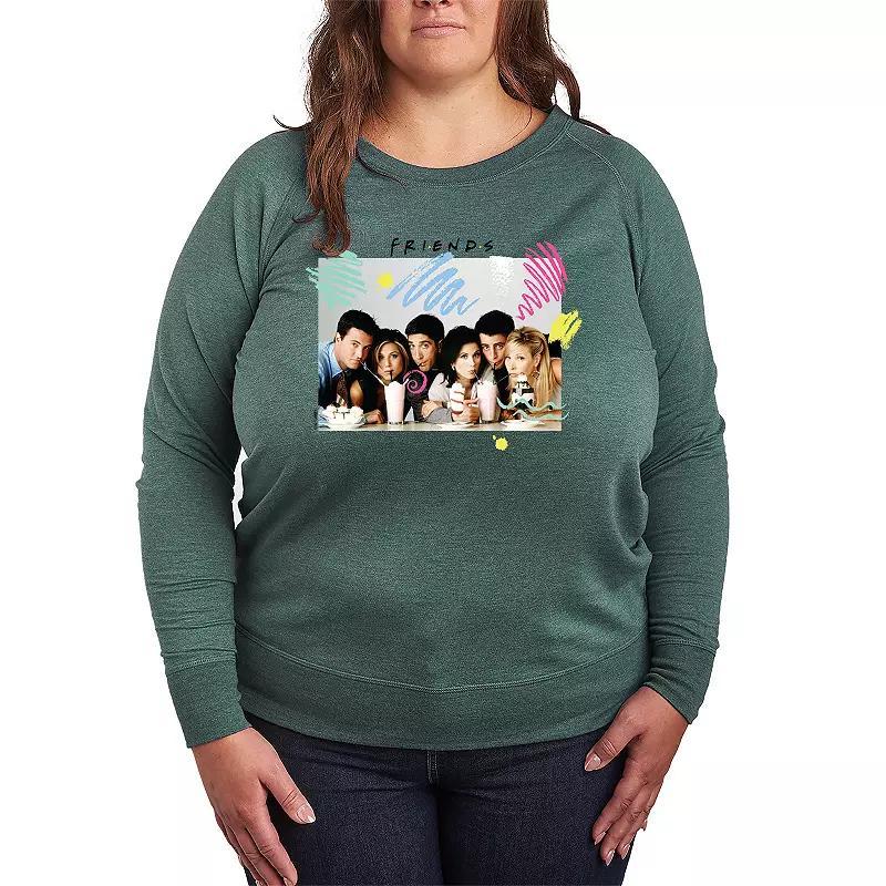 Plus Size Friends Retro Milkshakes Pullover, Womens Grey Green Product Image