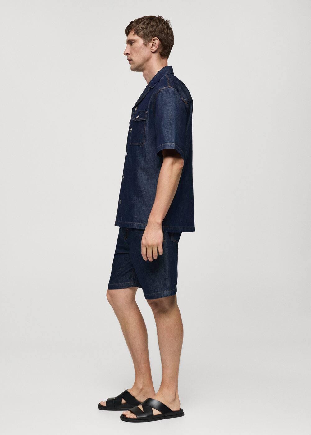 MANGO MAN - Cotton linen denim shirt open blueMen Product Image