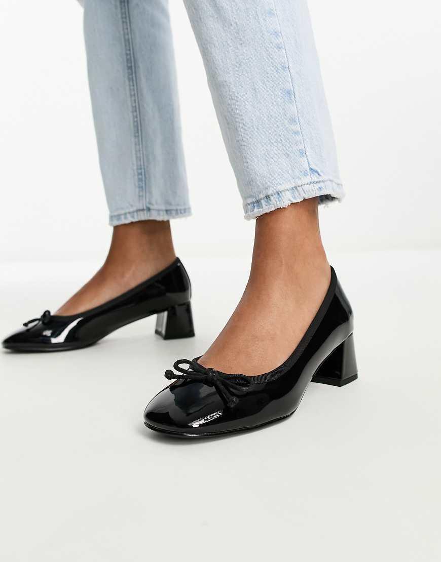 ASOS DESIGN Steffie bow detail mid block heeled shoes Product Image