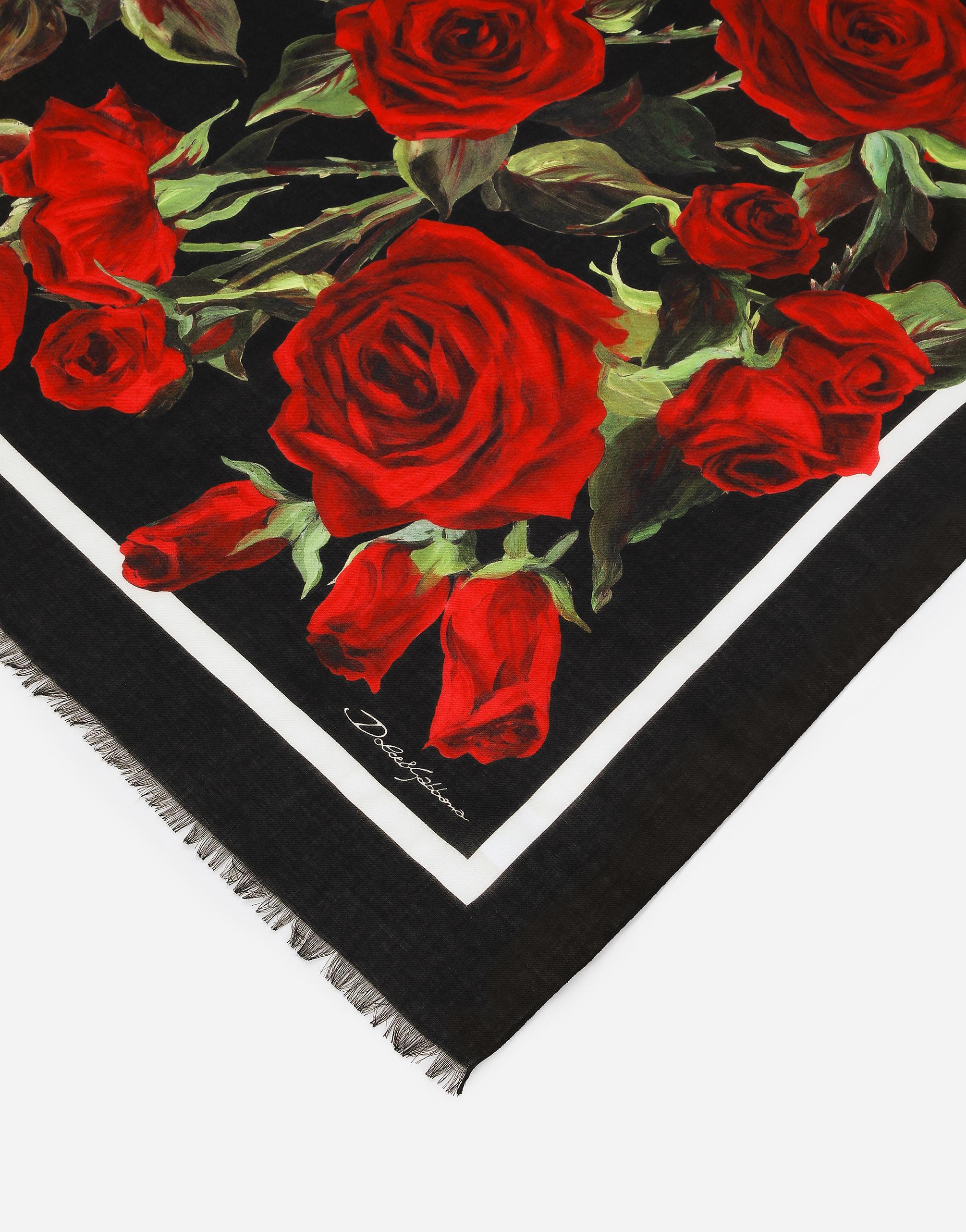 DOLCE & GABBANA Modal And Silk Scarf With All-over Rose Print In Multicolor Product Image