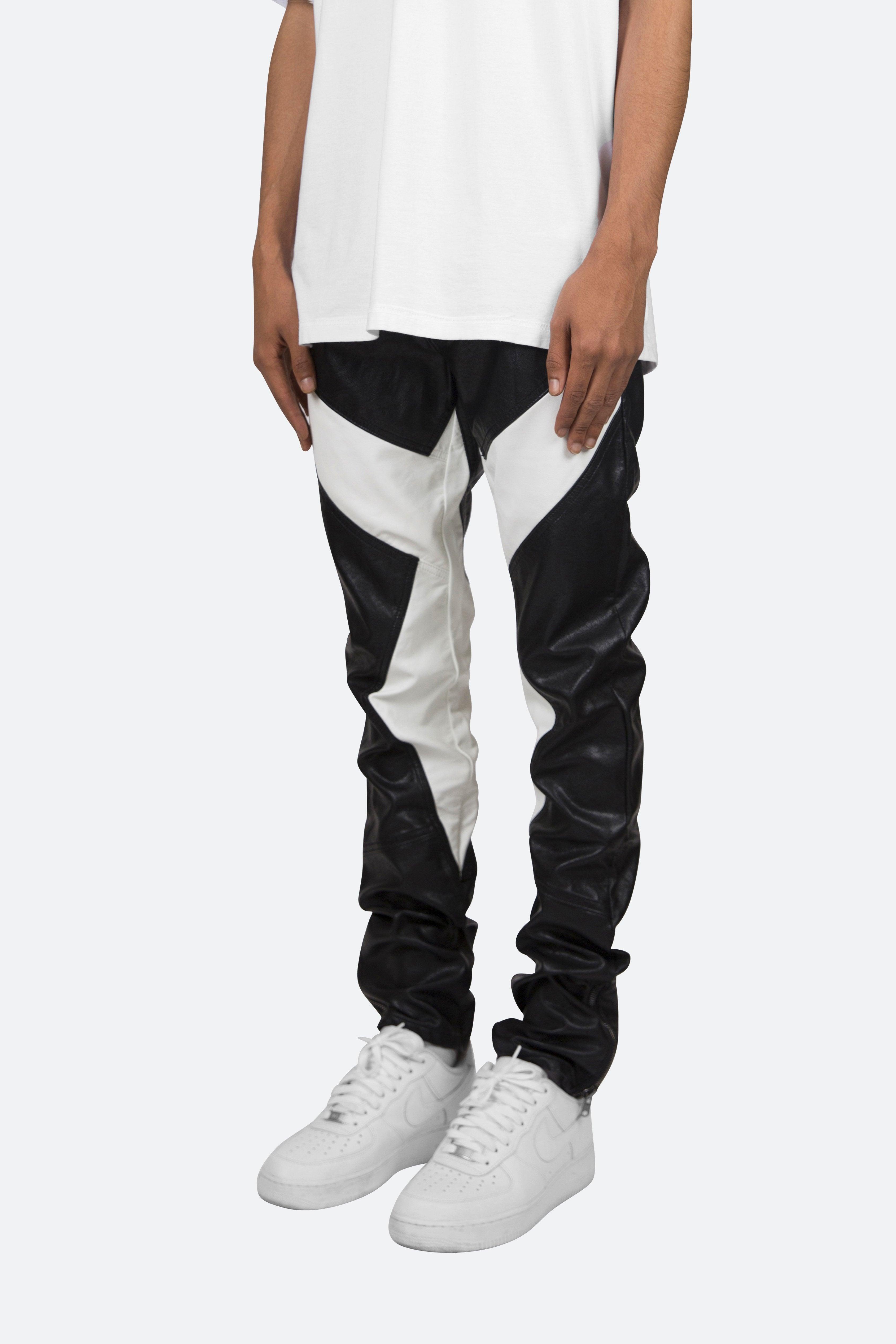 S192 Leather Pants - Black/White Product Image