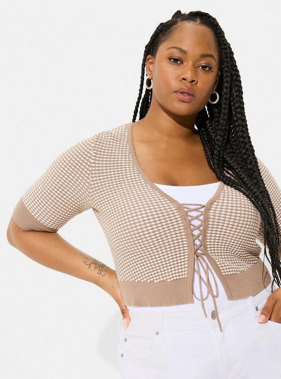 Fitted Lace Up Shrug Sweater Product Image