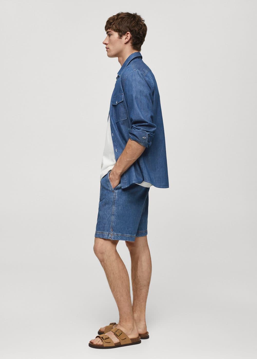 MANGO MAN - Denim bermuda shorts with drawstring dark blueMen Product Image