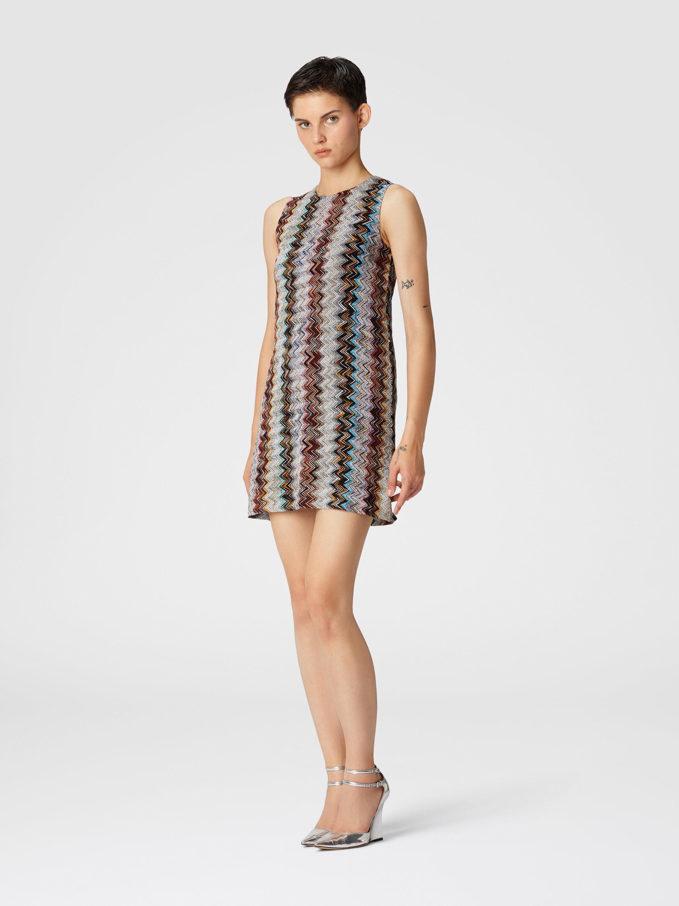 Sleeveless mini-dress in zig zag lamé viscose blend Product Image