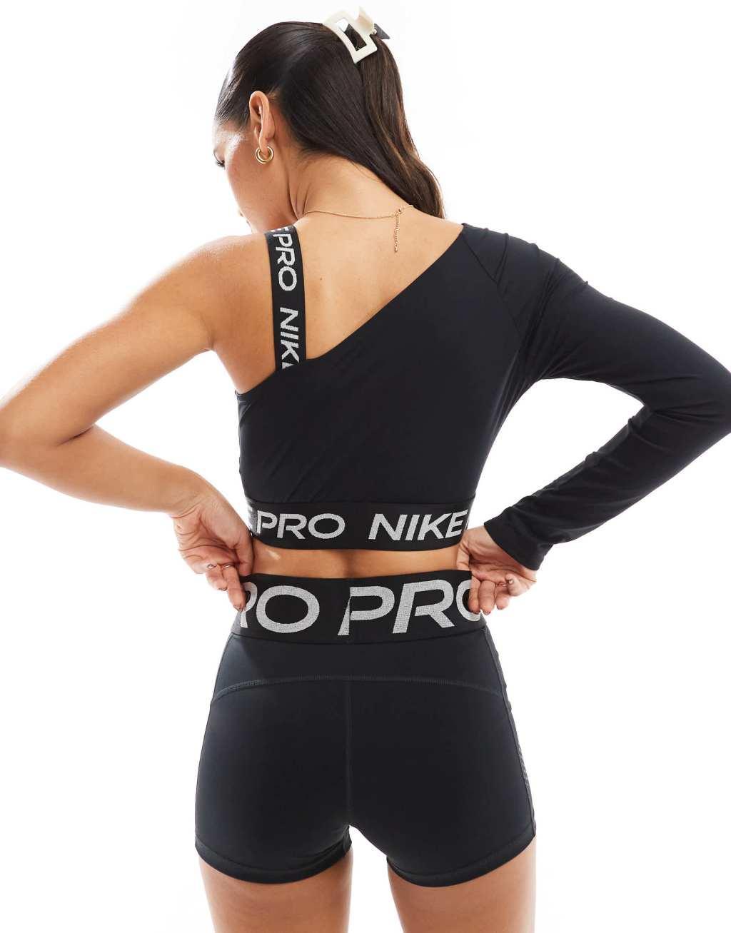 Nike Training Pro reflective cropped top in black Product Image