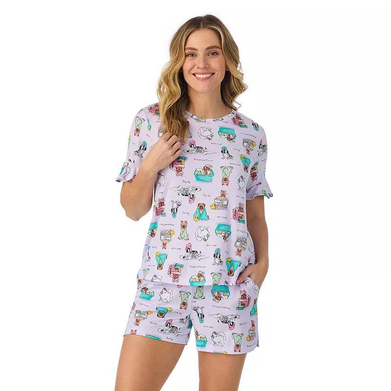 Womens Cuddl Duds Cozy Short Sleeve Pajama Top & Pajama Boxer Shorts Set Product Image