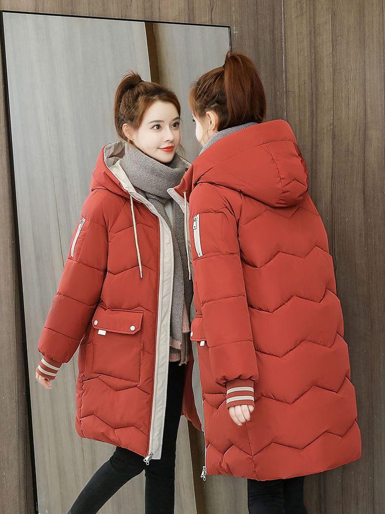 Hooded Zip-Up Long Parka Product Image