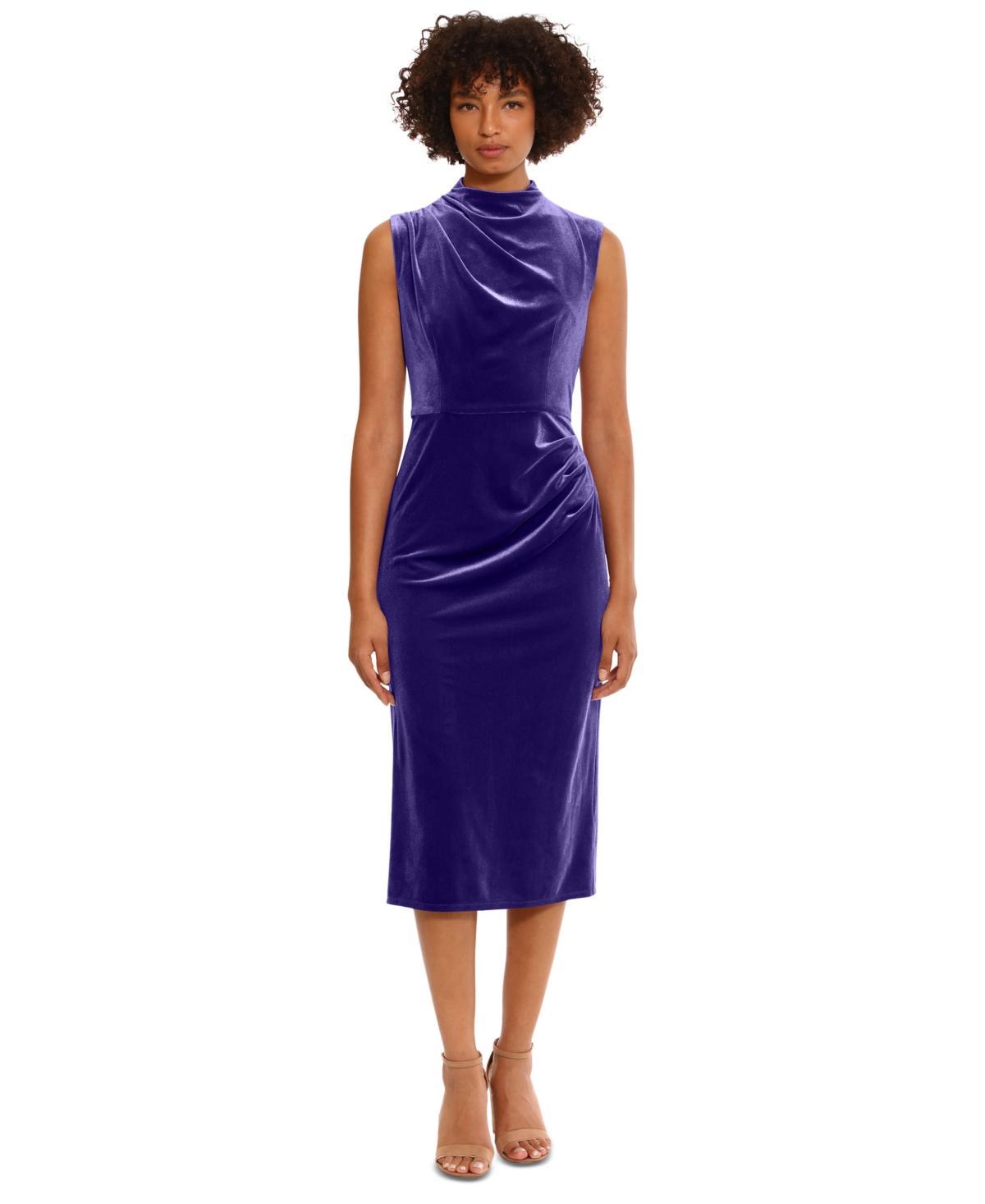 Donna Morgan Womens Velvet Ruched Midi Dress Product Image