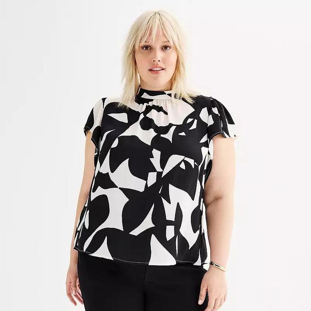 Plus Size Nine West Mockneck Short Sleeve Blouse, Womens Product Image