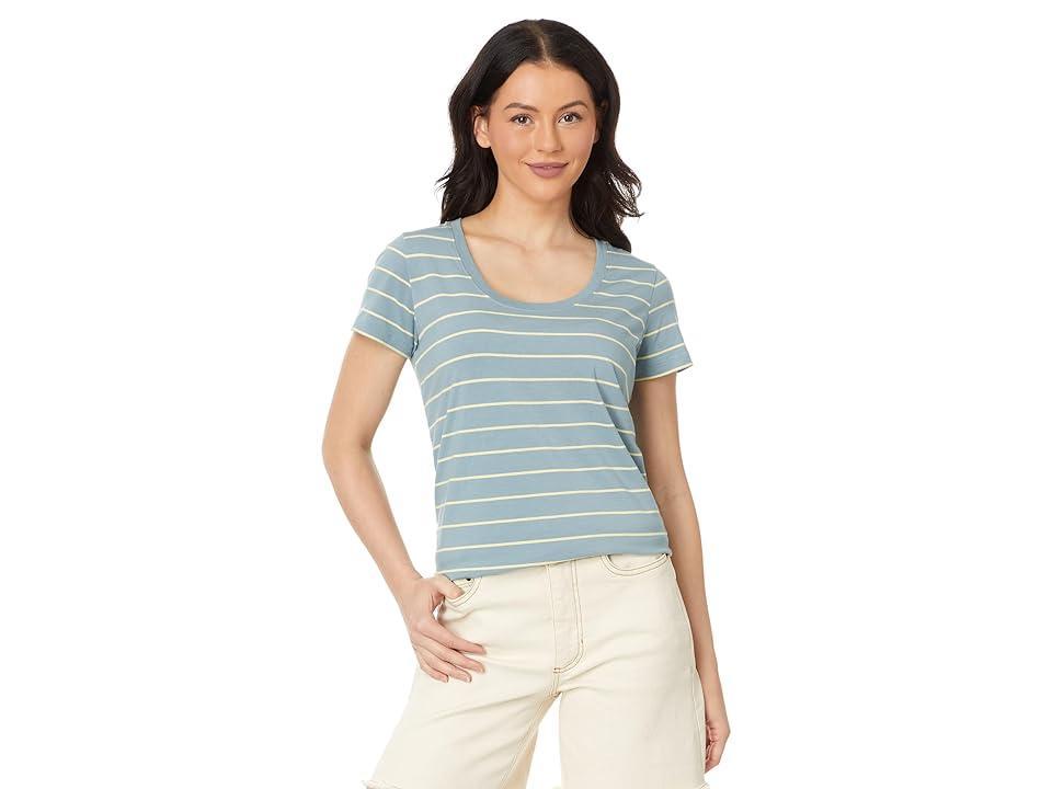 L.L.Bean Soft Stretch Supima Tee Scoop Neck Short Sleeve Stripe (Sailcloth/Classic Navy) Women's Clothing Product Image