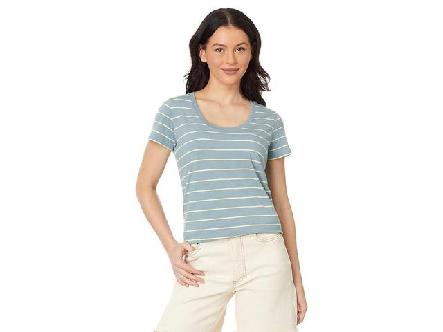 L.L.Bean Soft Stretch Supima Tee Scoop Neck Short Sleeve Stripe (Sailcloth/Classic Navy) Women's Clothing Product Image