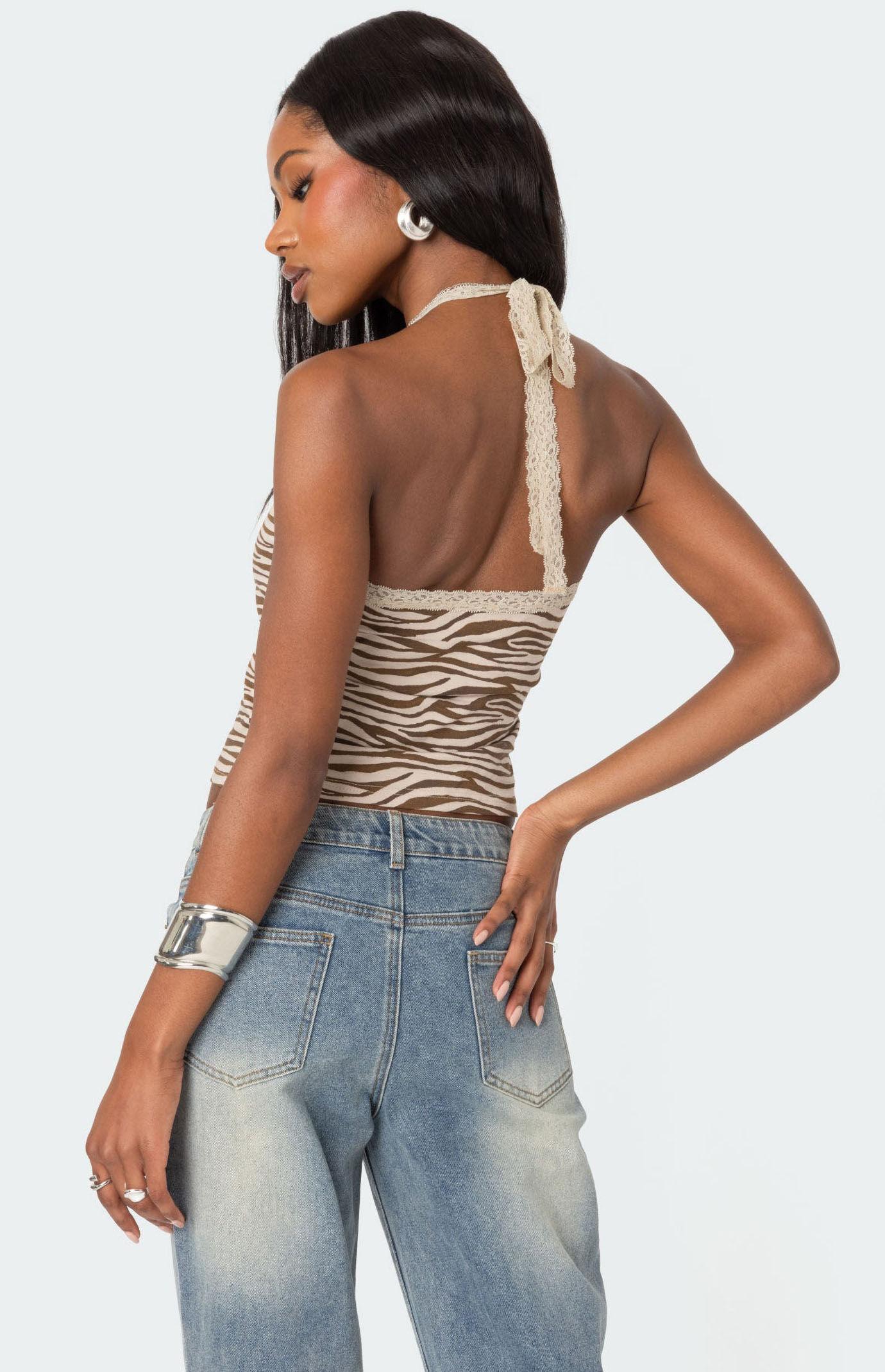 Edikted Women's Zebra Printed Halter Top Product Image