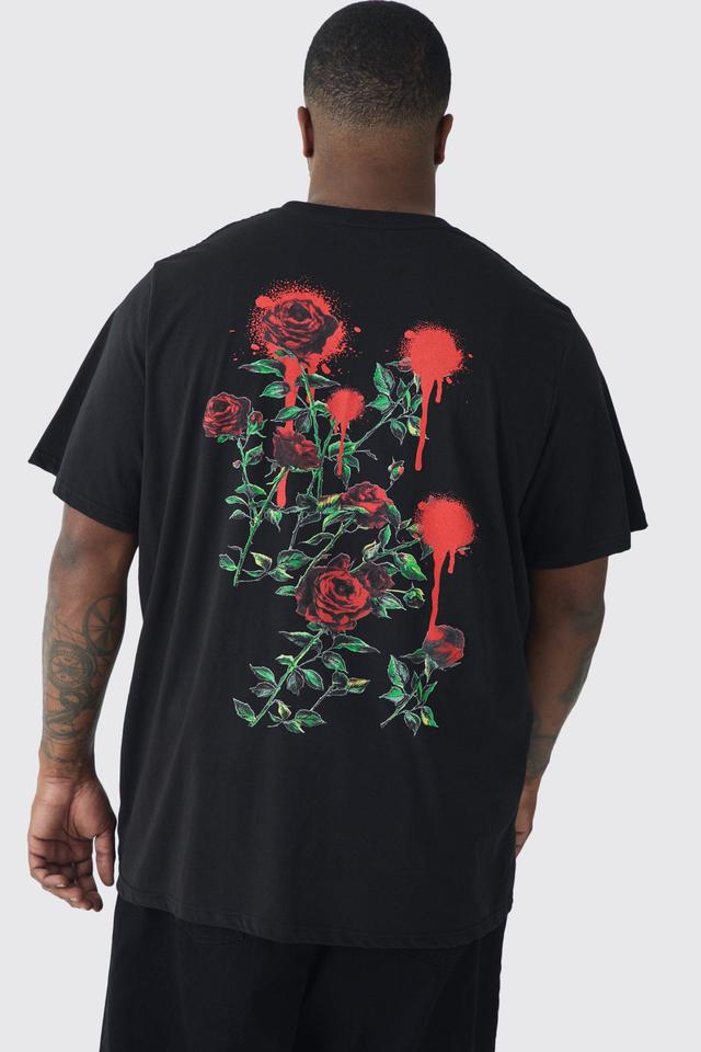 Plus Rose Floral Back Print T-shirt | boohooMAN USA Product Image