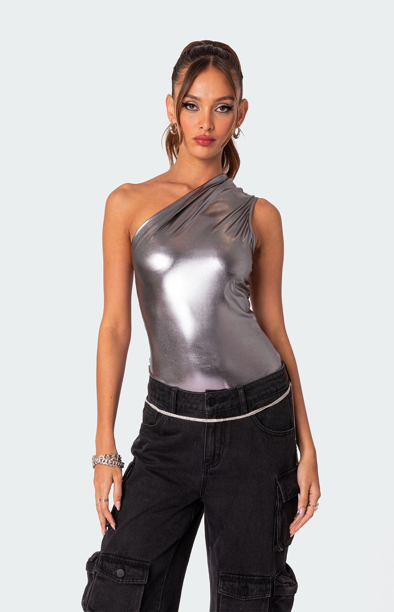 Edikted Women's Feona Gathered Metallic Bodysuit Product Image