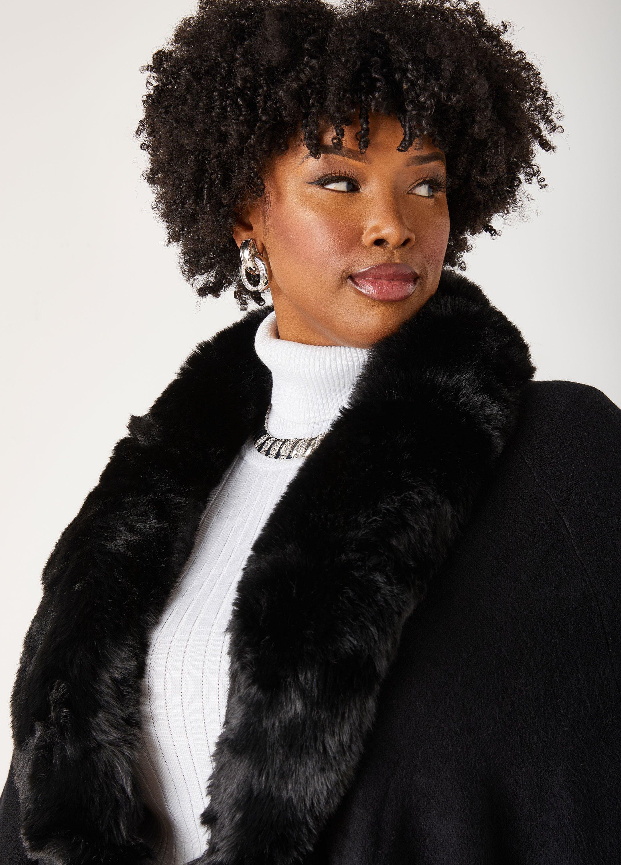 Faux Fur Trimmed Knitted Ruana Product Image