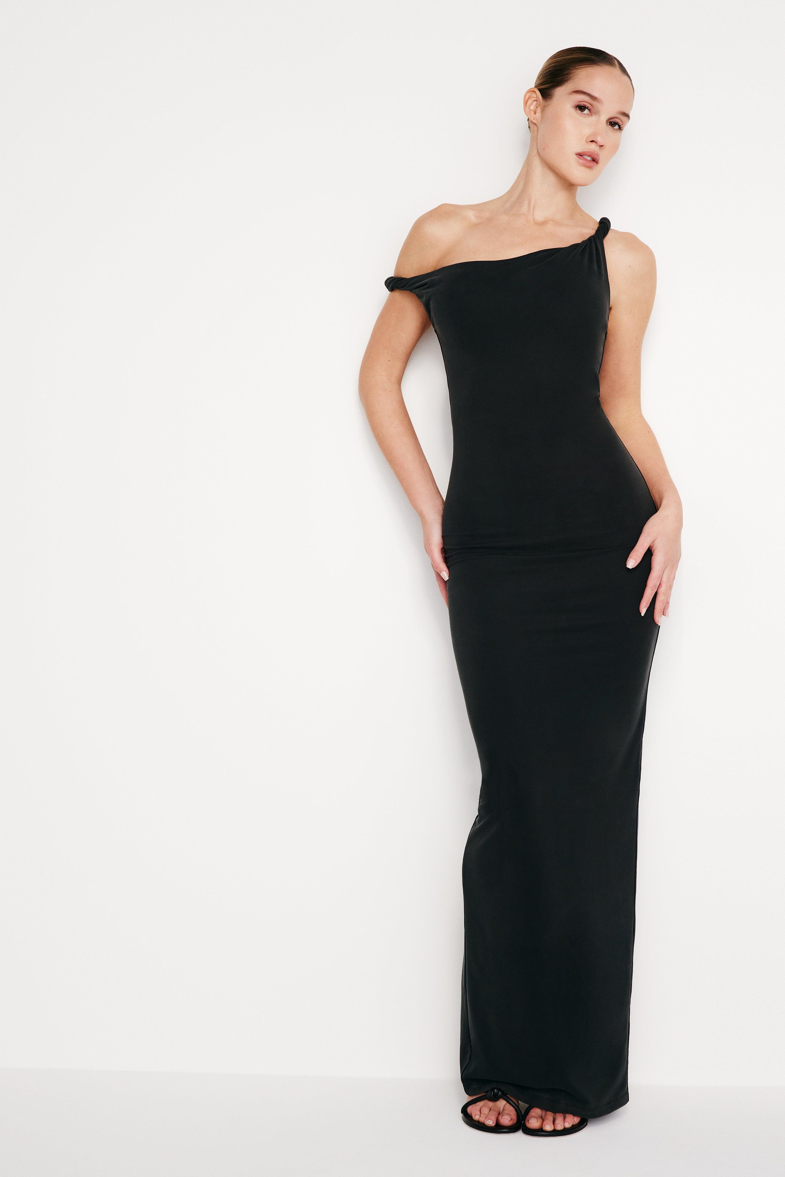 SANDWASHED JERSEY MAXI DRESS | BLACK001 Product Image