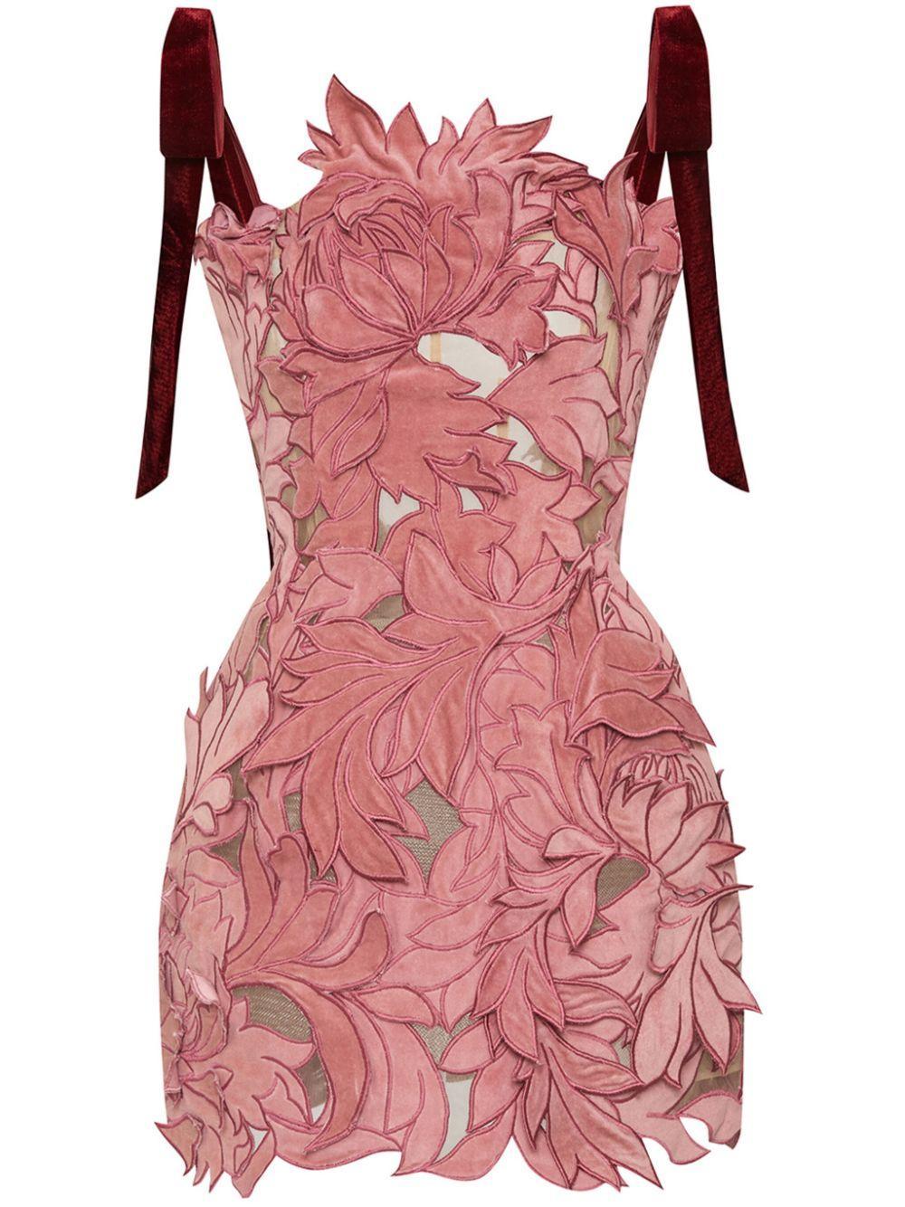 OSCAR DE LA RENTA Bow-detailed Guipure Mini Dress In Light Pink Product Image